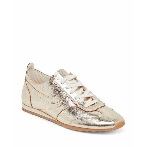 NEW DOLCE VITA women's delany sneakers in light gold crinkle patent - Picture 1 of 9